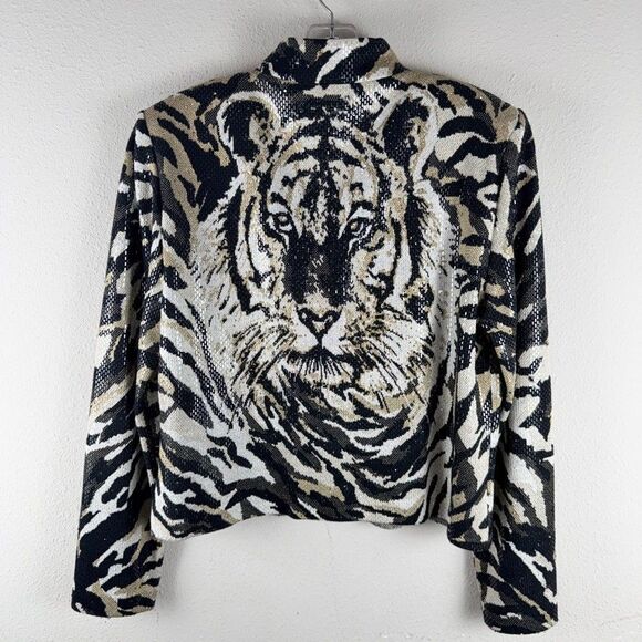 St. John Jackets & Blazers - St John Evening Womens 12 Sequin Tiger Face Knit Jacket Blazer Full Zip Back
